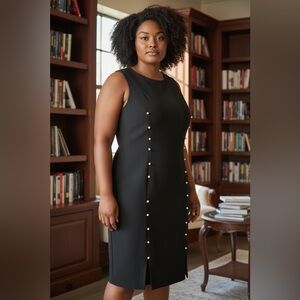 Calvin Klein Black Midi Dress with Pearl Details